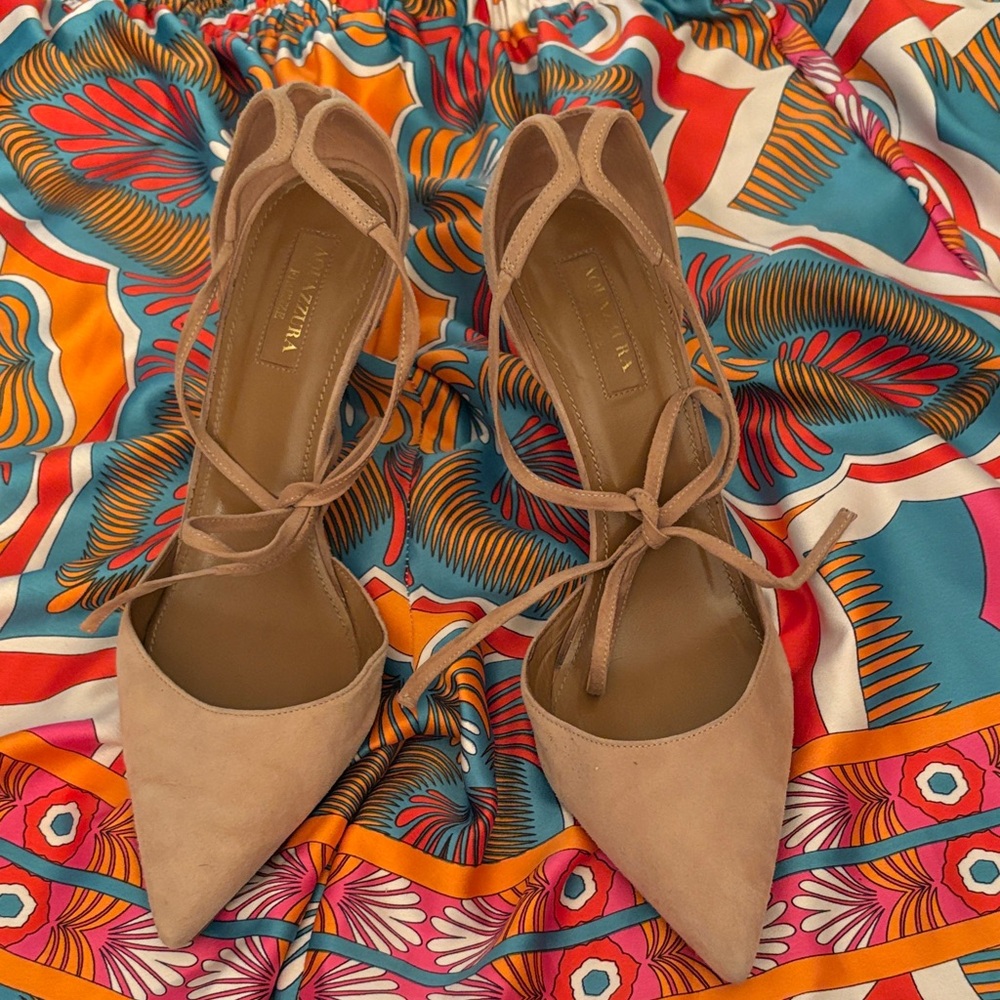 Aquazzura Nude Lace-Up Heels